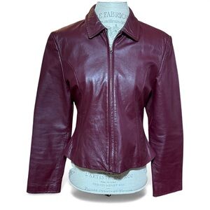 Y2K Wilsons Leather Deep Burgundy Wine Zip Up Leather Jacket Size Medium
